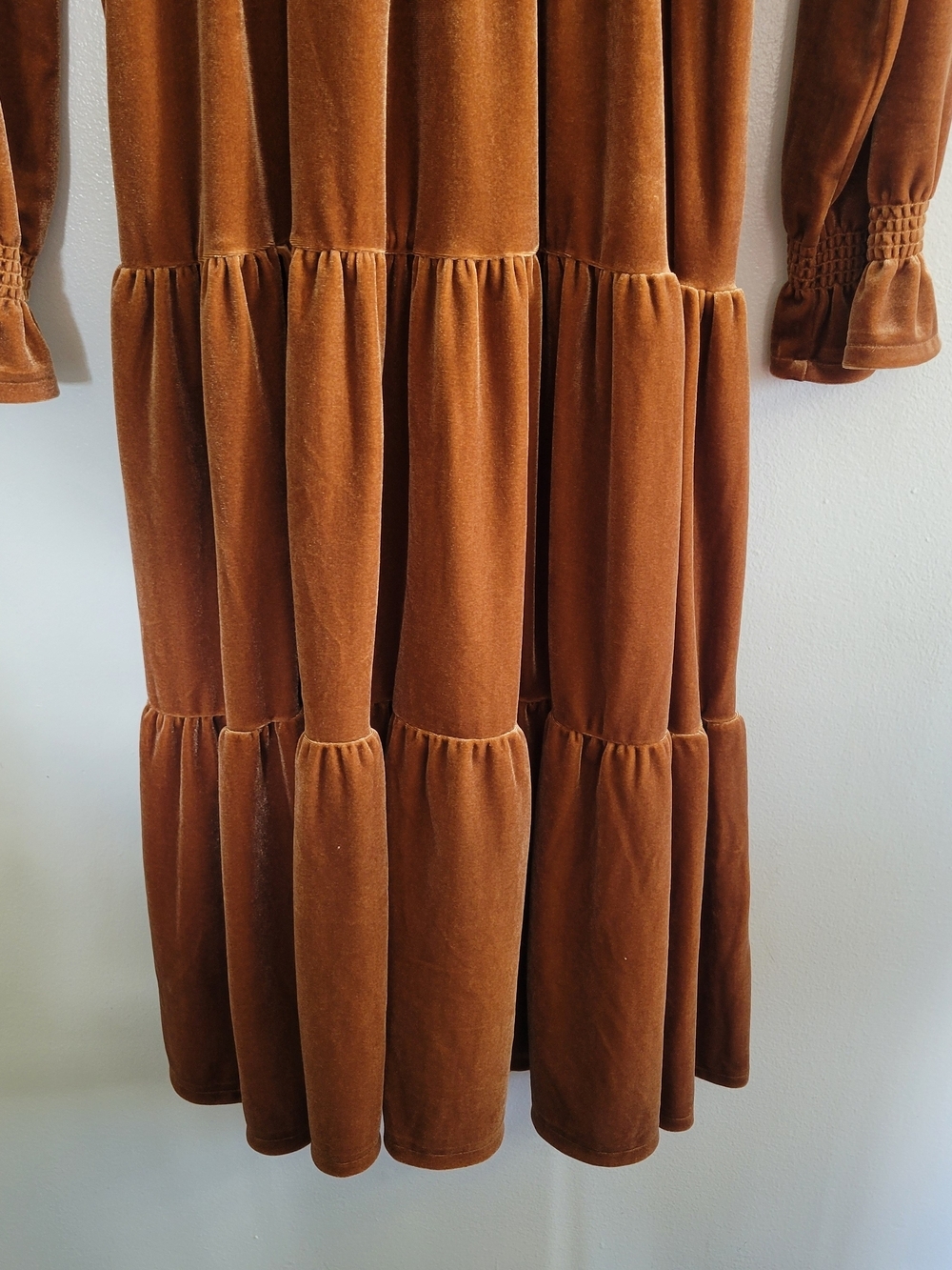 NWT Icone By Simons Velvet Tiered Midi Dress Ruffle Sz P/S Brown Boho Fall - Picture 7 of 14